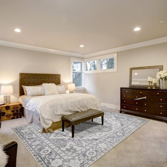 New 8x10 Washable Area Rug, Soft, Thin, Non-Skid Vintage Carpet for Living Room - Picture 6 of 9